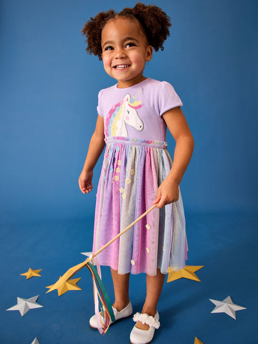 Dsiney Kidz - JoJo Maman Bébé Lilac Purple Unicorn Appliqué Tulle Party Dress image 2