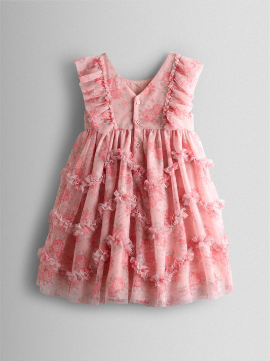 Dsiney Kidz - JoJo Maman Bébé Rose Pink Printed Tulle Ruffle Party Dress image 2