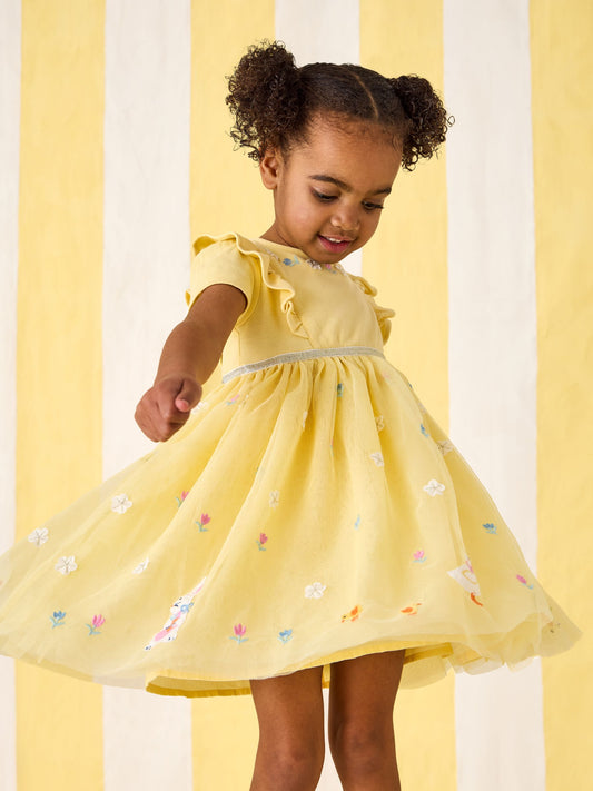 Dsiney Kidz - JoJo Maman Bébé Yellow Duck & Bunny Appliqué Tulle Party Dress image 2