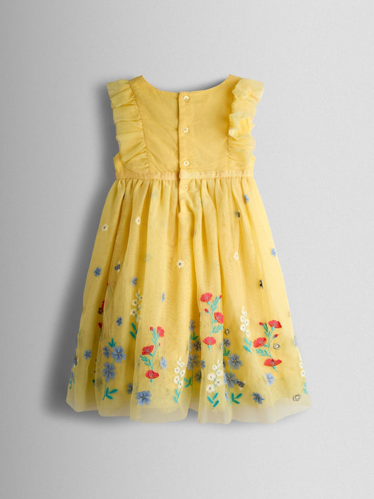 Dsiney Kidz - JoJo Maman Bébé Light Yellow Floral Ruffle Tulle Appliqué Party Dress image 2