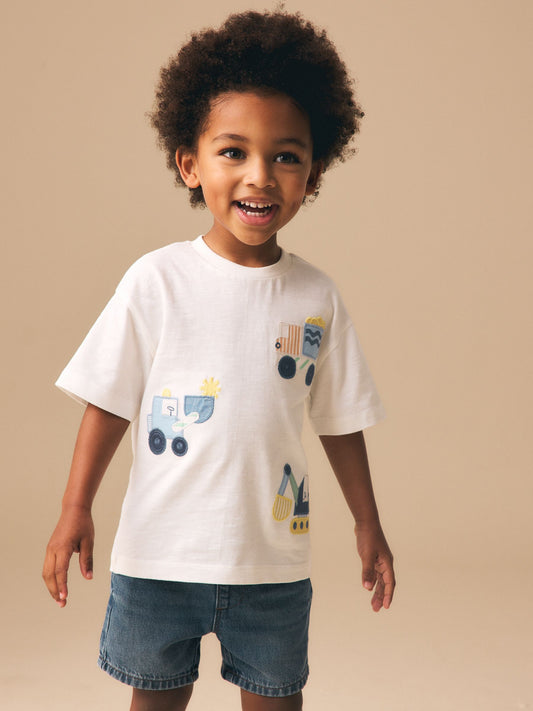 Neutral Digger Trio Short Sleeve Appliqué T-Shirt (3mths-7yrs) image 2