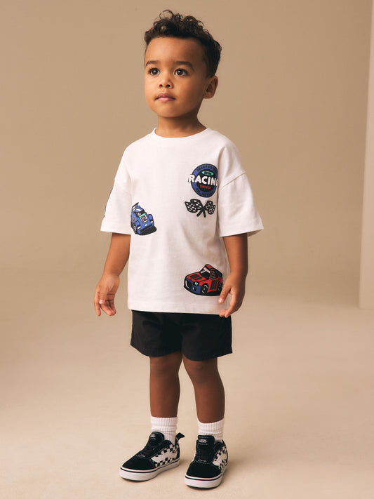 White Race Car Placement Short Sleeve Graphic T-Shirt (3mths-7yrs) image 3