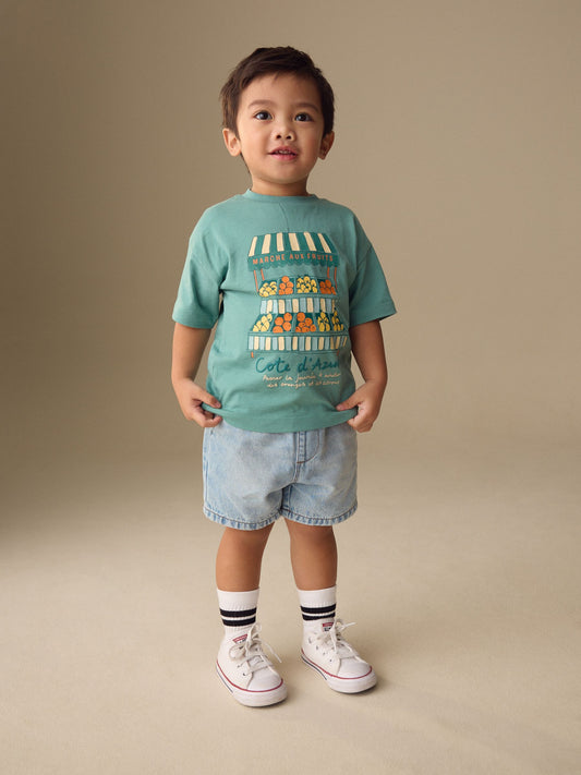 Blue/Green Fruit Stall Short Sleeve Appliqué T-Shirt (3mths-7yrs) image 2