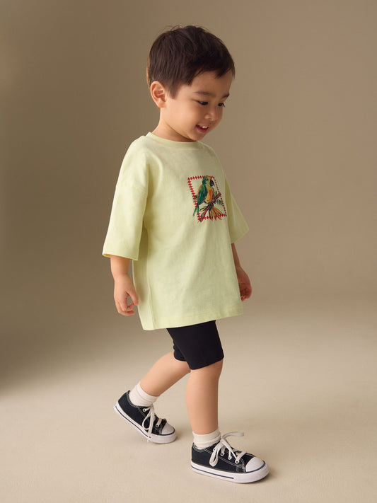 Light Yellow Tropical Summer Short Sleeve T-Shirt and Cycling Shorts Set (3mths-7yrs) image 3