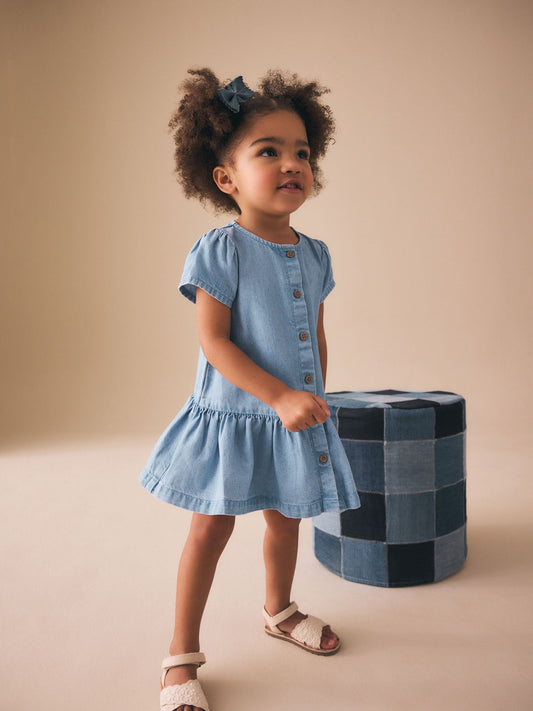 Dsiney Kidz - Blue Denim Short Sleeve Cotton Dress (3mths-8yrs) image 2