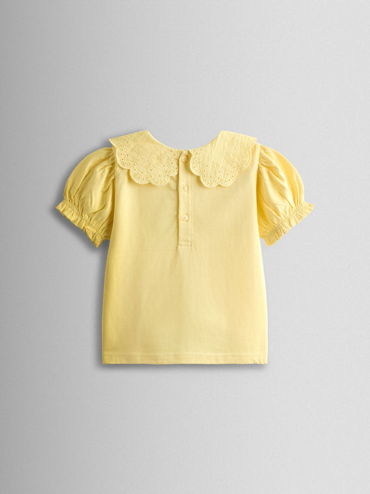 Dsiney Kidz - JoJo Maman Bébé Light Yellow Broderie Collar T-shirt image 2