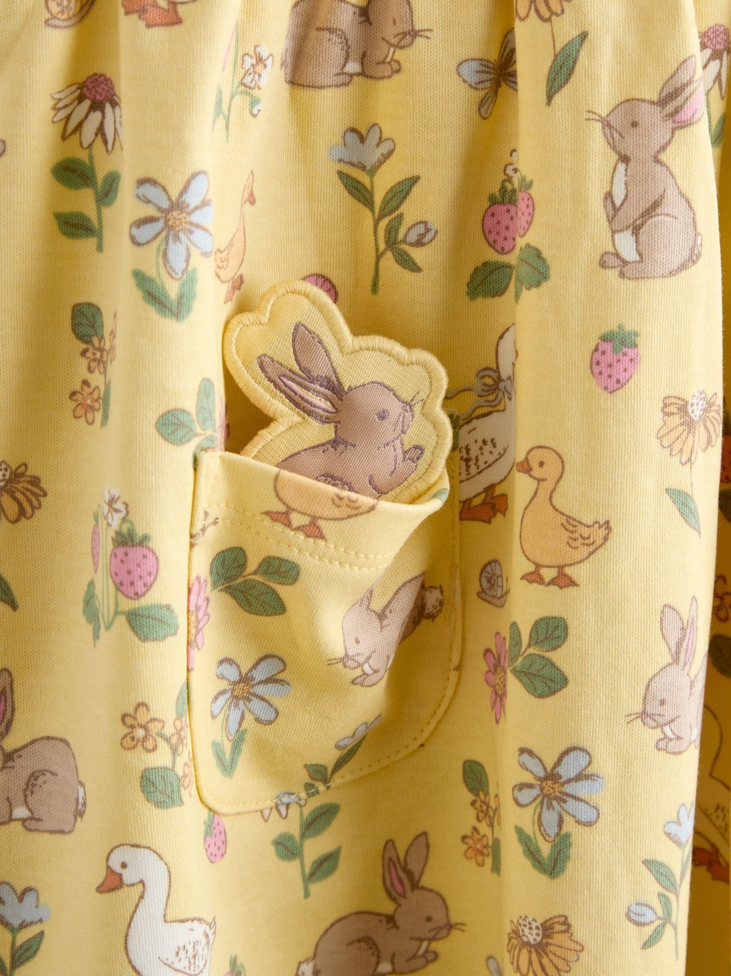 JoJo Maman Bébé Light Yellow Duck Bunny Button Down Pet In Pocket Dress image 3
