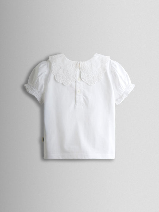 Dsiney Kidz - JoJo Maman Bébé Pure White Broderie Collar T-shirt image 2