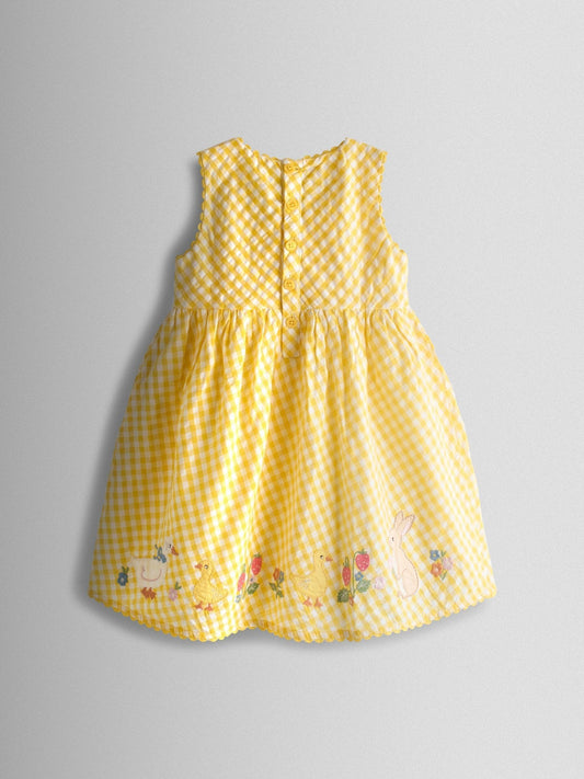 Dsiney Kidz - JoJo Maman Bébé Yellow Ducks & Bunnies Appliqué Gingham Sleeveless Dress image 2