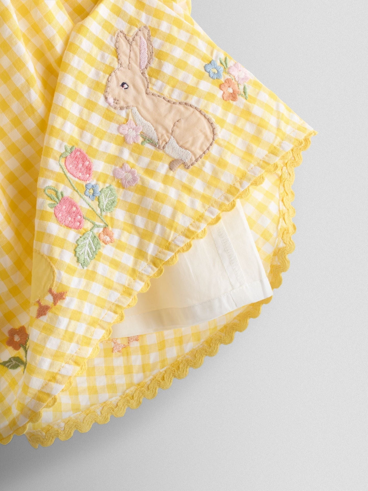 JoJo Maman Bébé Yellow Ducks & Bunnies Appliqué Gingham Sleeveless Dress image 5