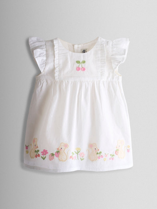 Dsiney Kidz - JoJo Maman Bébé White Mouse Appliqué Frill Shoulder Baby Dress image 2