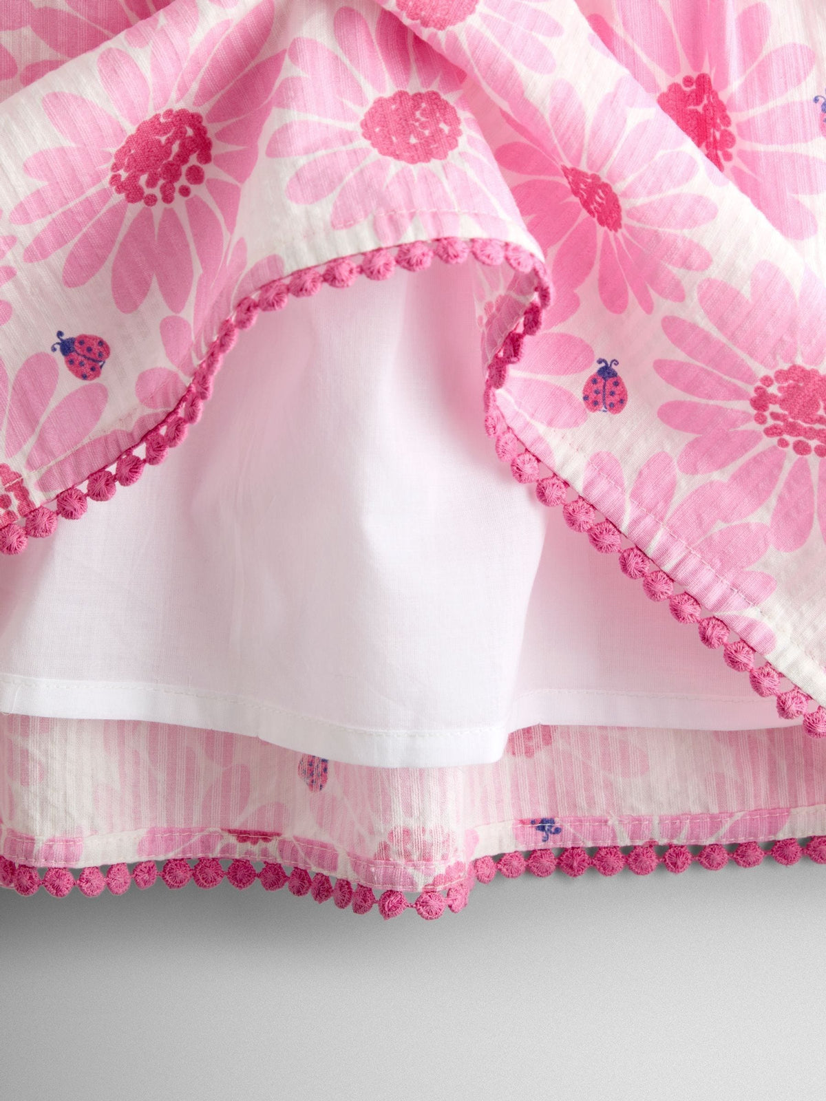 Dsiney Kidz - JoJo Maman Bébé Pink Daisy & Ladybird Frill Shoulder Printed Dress image 3