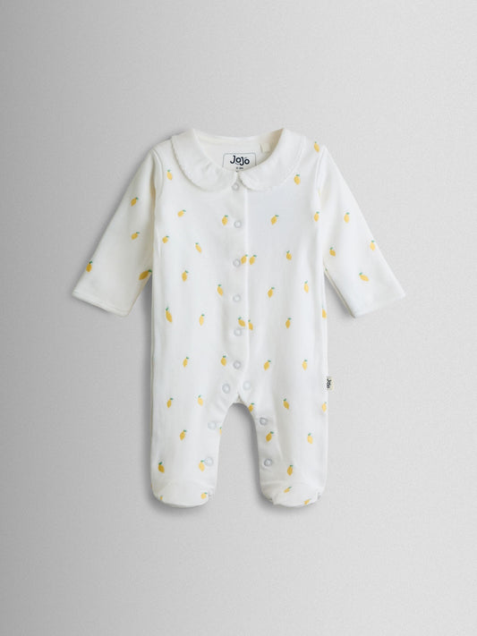 JoJo Maman Bébé White Lemon Cotton Footed Embroidered Sleepsuit image 2
