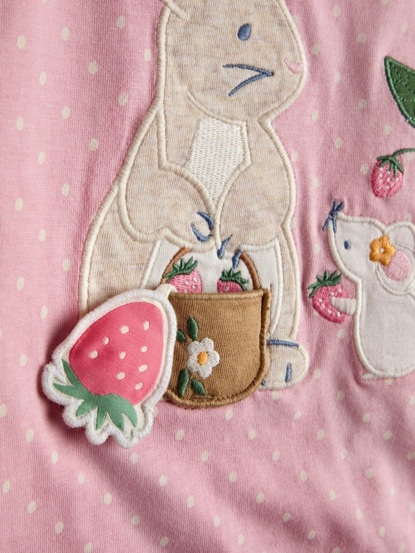 JoJo Maman Bébé Pink Bunny & Mouse Appliqué Button Shoulder T-Shirt image 3