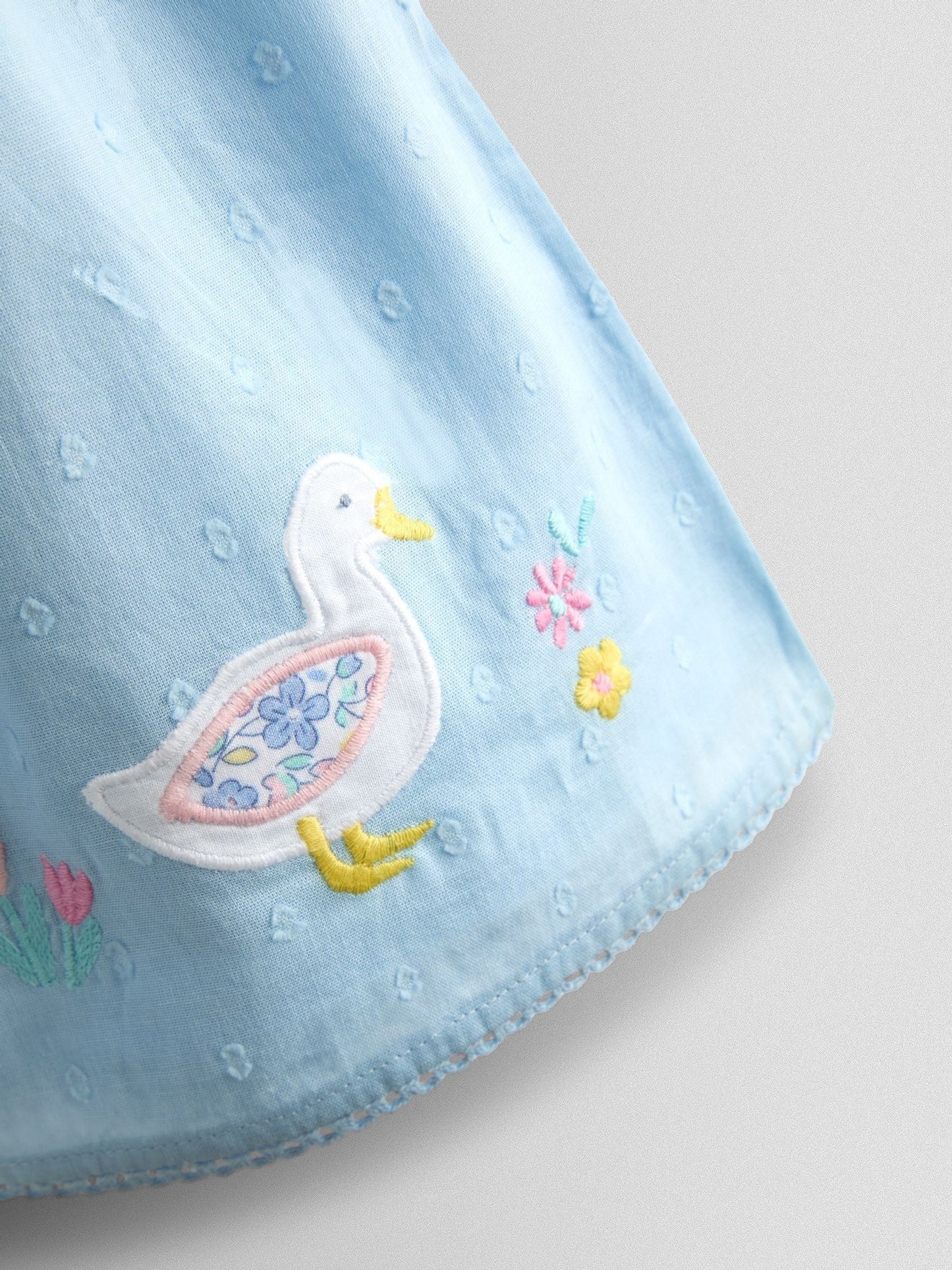 JoJo Maman Bébé Blue Duck & Flower Smocked Bodice Appliqué Baby Dress image 4