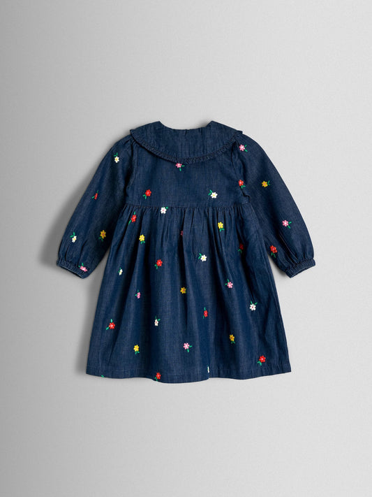 Dsiney Kidz - JoJo Maman Bébé Blue Floral Embroidered Chambray Dress image 2