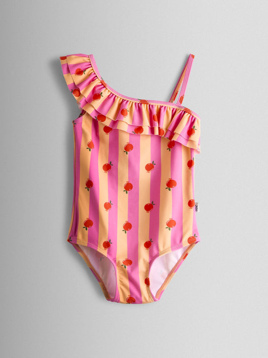 Dsiney Kidz - JoJo Maman Bébé Pink Orange Stripe Asymmetric Ruffle Swimsuit image 2