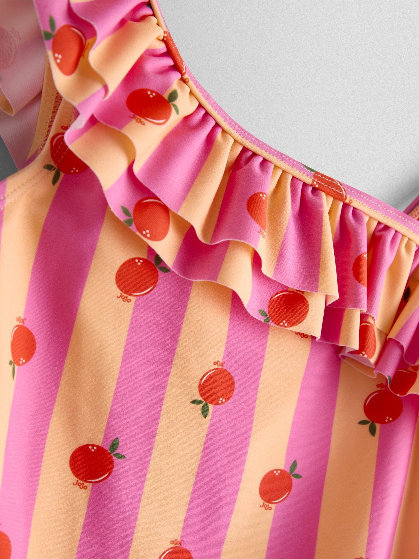 JoJo Maman Bébé Pink Orange Stripe Asymmetric Ruffle Swimsuit image 4