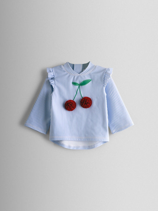 Dsiney Kidz - JoJo Maman Bébé Blue Stripe Cherry Sunsafe Rash Vest Set image 2