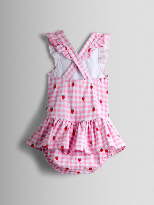 JoJo Maman Bébé Strawberry Gingham Swimsuit With Integral Nappy image 2