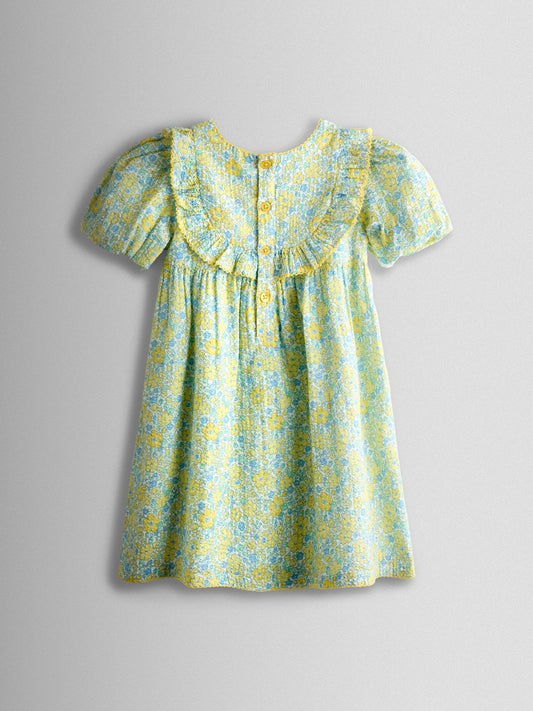 Dsiney Kidz - JoJo Maman Bébé Light Yellow Floral Seersucker Puff Sleeve Dress image 2