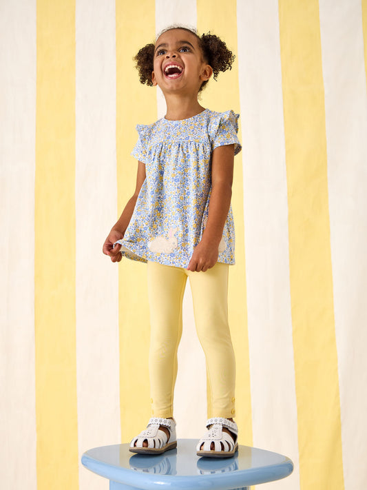 Dsiney Kidz - JoJo Maman Bébé Yellow Bunny Ditsy Floral Appliqué Top & Legging Set image 2