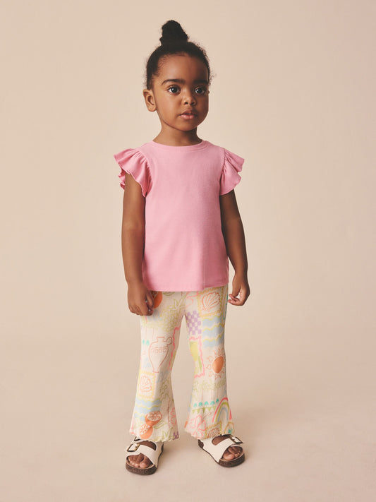 Ecru Rainbow Ribbed Flare Leggings (3mths-7yrs) image 2