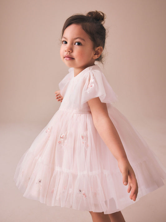 Dsiney Kidz - Pastel Pink Embroidered Mesh Occasion Dress (3mths-8yrs) image 2