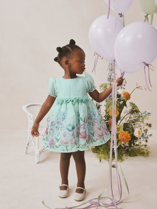 Mint Floral Print Flower Corsage Dress (3mths-8yrs) image 2