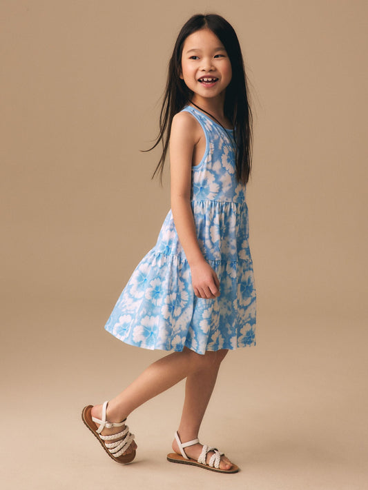 Blue Tie-Dye Twist Back Summer Dress (3-16yrs) image 2