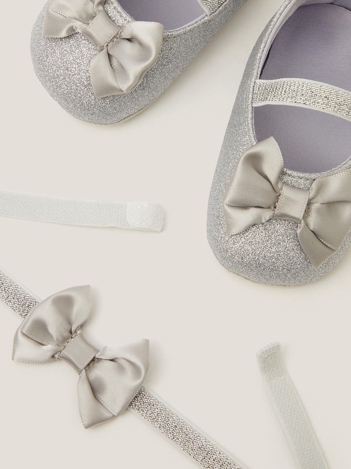 Monsoon Silver Baby Bow Glitter Booties & Headband Set image 3