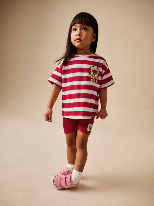 Dsiney Kidz - Red Pink Stripe Disney Chip and Dale Shorts Set (3mths-7yrs) image 2