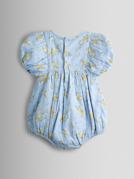 JoJo Maman Bébé Blue Floral Puff Sleeve Floral Cheesecloth Romper image 2