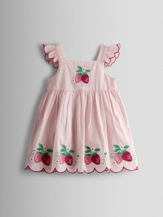 Dsiney Kidz - JoJo Maman Bébé Pink Strawberry Embroidered Dress & Hat Set image 2