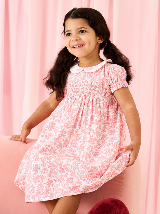 Dsiney Kidz - JoJo Maman Bébé Light Pink Garden Floral Smocked Woven Dress image 2