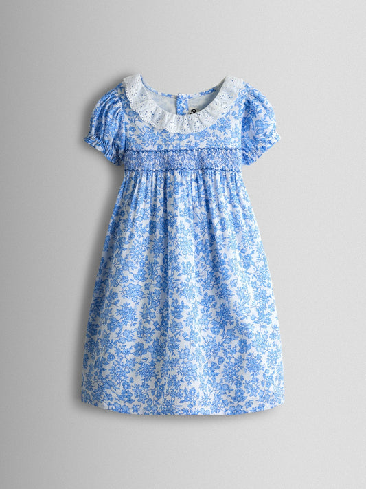 Dsiney Kidz - JoJo Maman Bébé Blue Garden Floral Smocked Woven Dress image 2