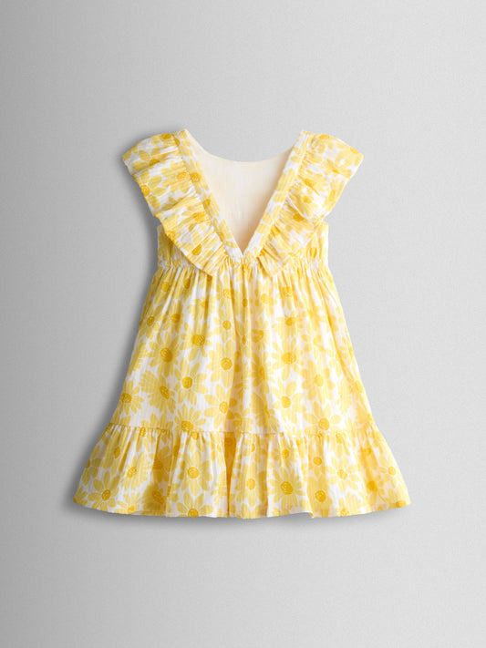 Dsiney Kidz - JoJo Maman Bébé Yellow Daisy V-Back Frill Dress image 2