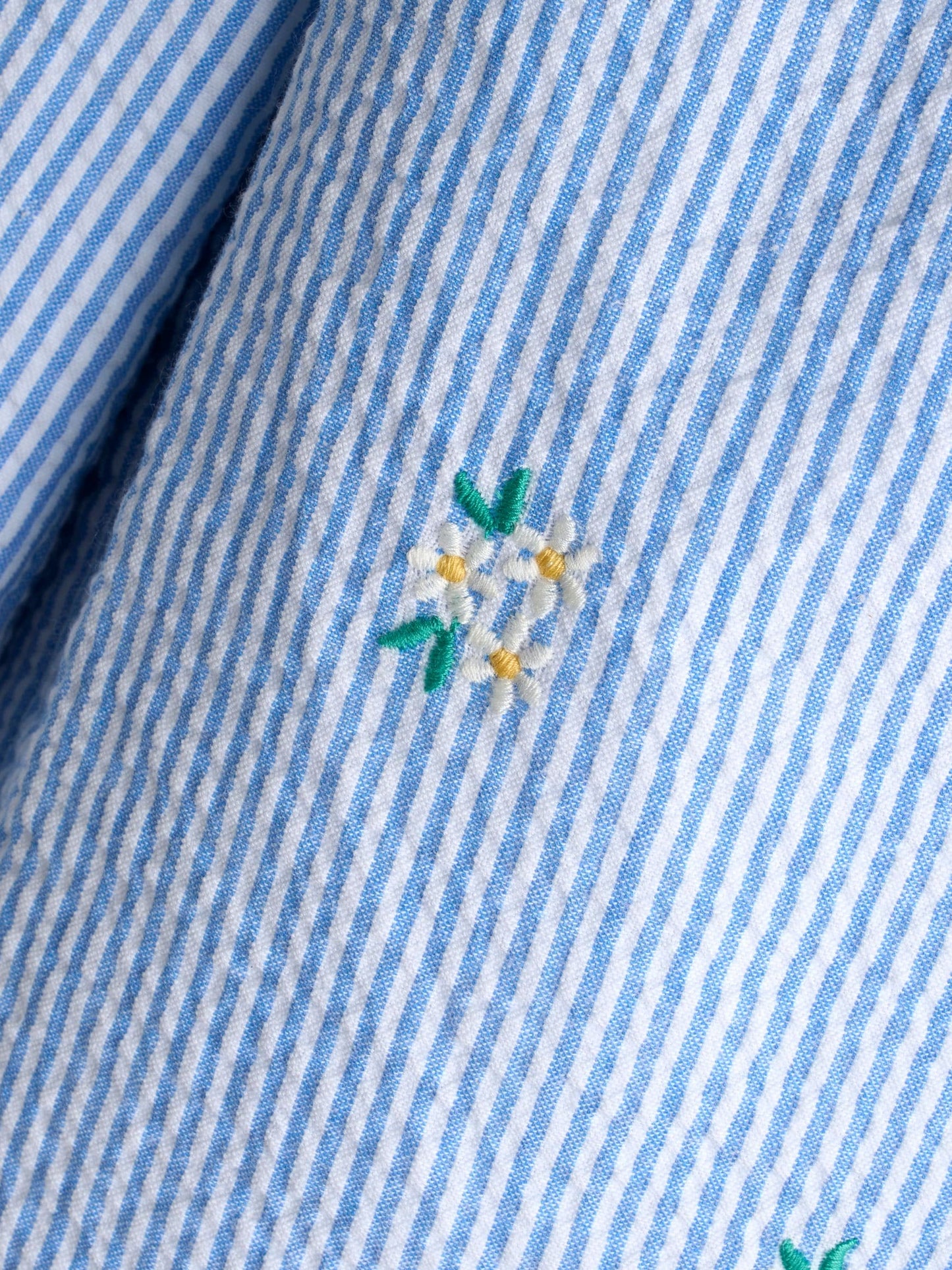 JoJo Maman Bébé Blue Stripe Daisy Embroidered Seersucker Trousers image 5
