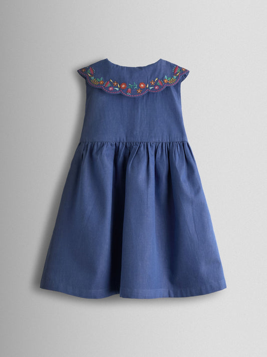 JoJo Maman Bébé Blue Collared Sleeveless Button Through Dress image 2