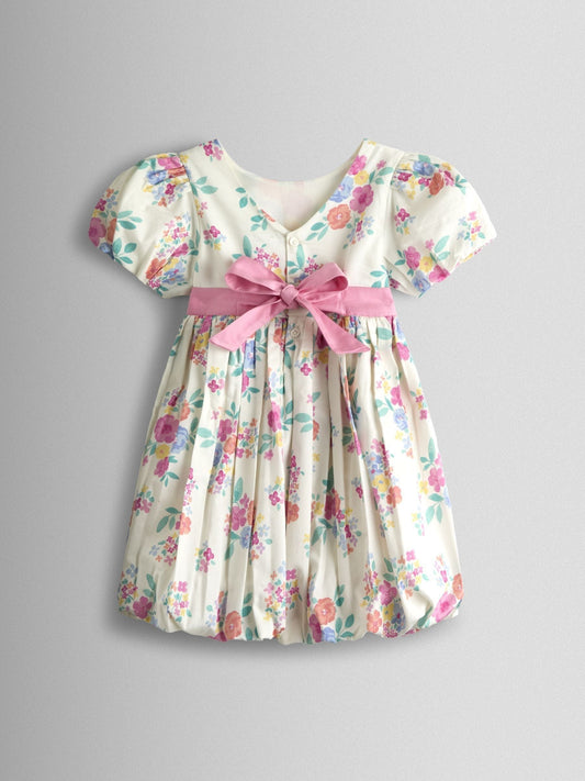 Dsiney Kidz - JoJo Maman Bébé Cream Floral Bubble Hem Party Dress image 2