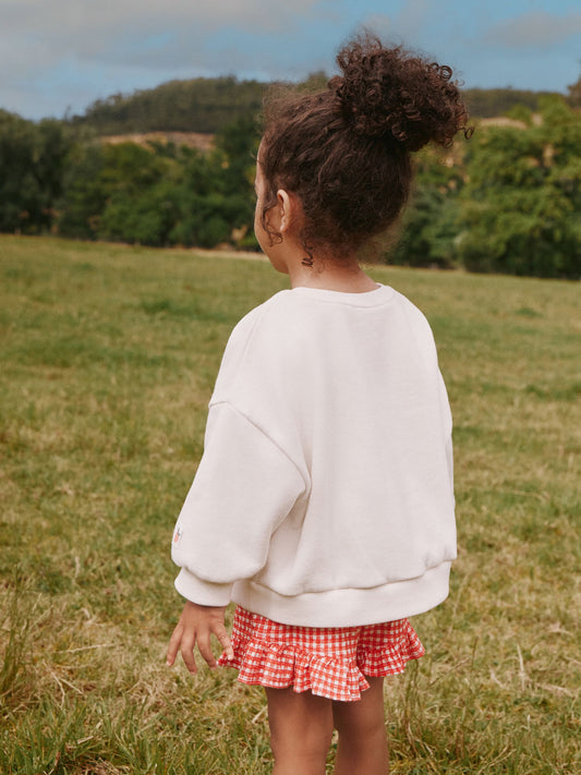 Cream Gingham Fruit Market Crew Neck Sweatshirt & Shorts Set (3mths-7yrs) image 3