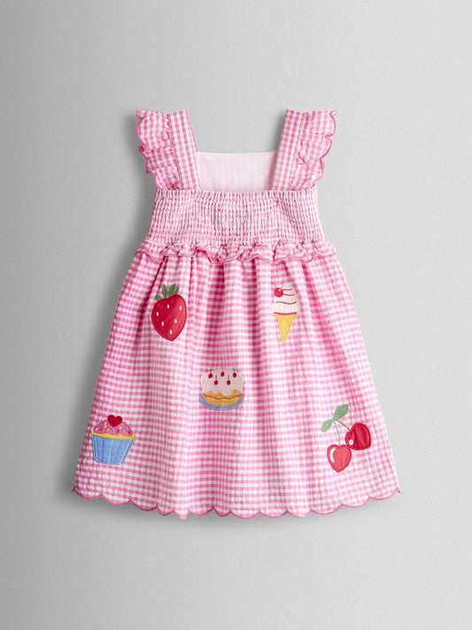 Dsiney Kidz - JoJo Maman Bébé Pink Gingham Frill Shoulder Picnic Sundress image 2