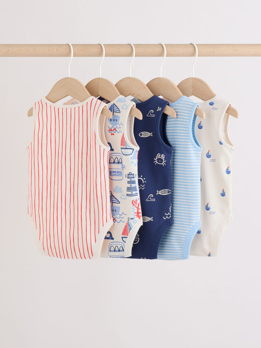 Dsiney Kidz - Navy/Red Stripe Baby Bodysuits 5 Pack image 2