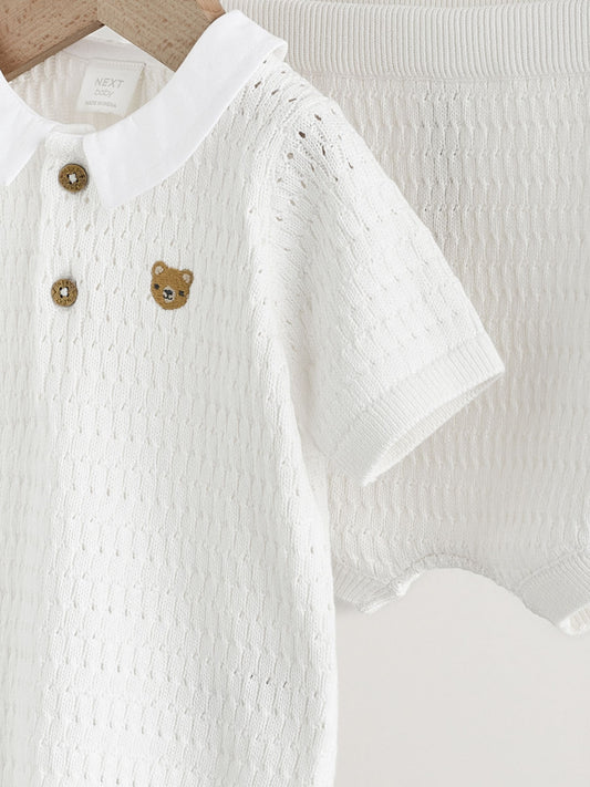 White Collared Knit Top and Shorts Baby Set (0mths-2yrs) image 3