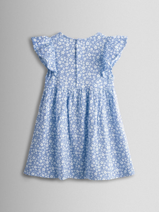 JoJo Maman Bébé Blue Ditsy Floral Ditsy Floral Ruffle Sleeve Dress image 2