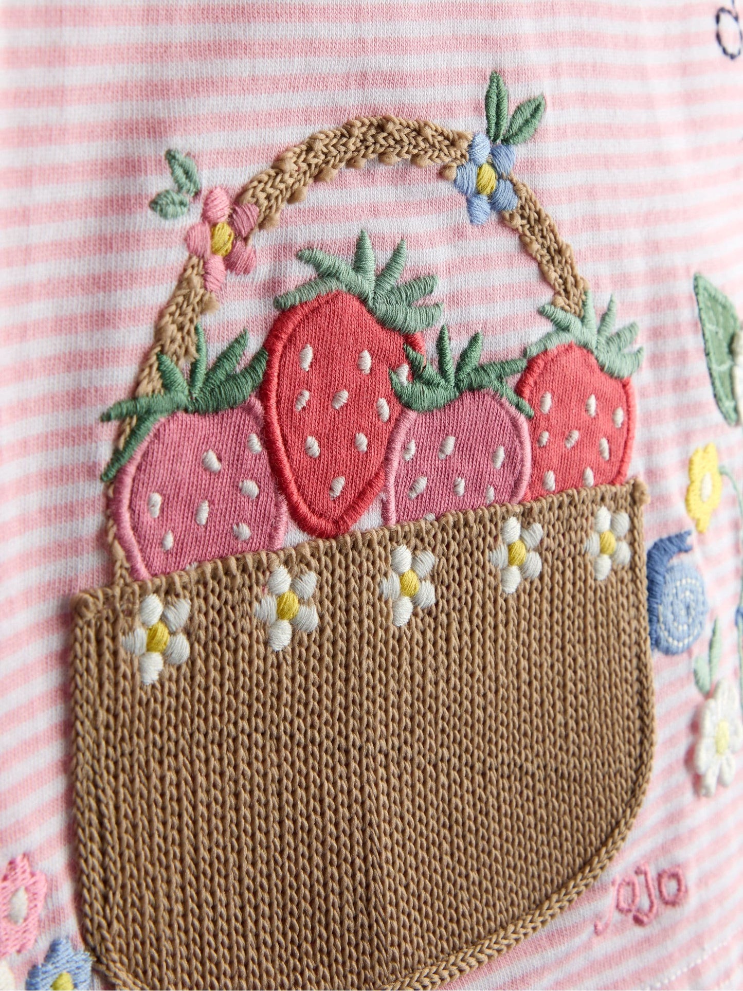 Dsiney Kidz - JoJo Maman Bébé Pink Strawberry Picnic Basket Appliqué Button Shoulder T-shirt image 3