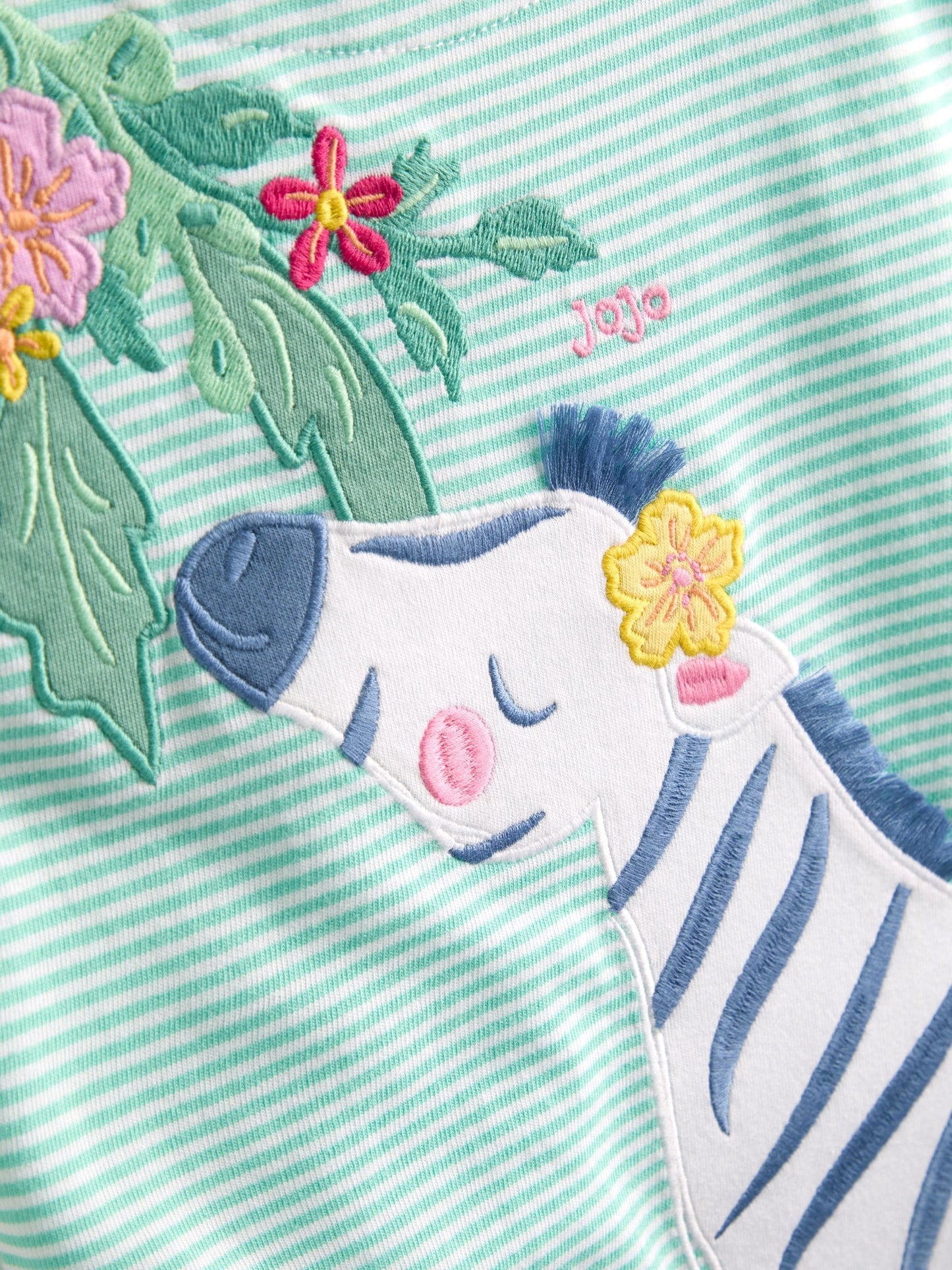 Dsiney Kidz - JoJo Maman Bébé Green Safari Zebra Appliqué Button Shoulder T-Shirt image 4