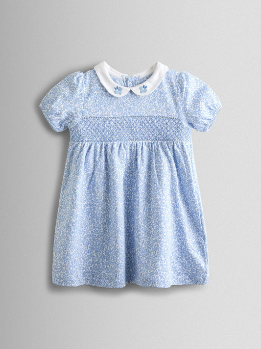 Dsiney Kidz - JoJo Maman Bébé Blue Ditsy Floral Collared Smocked Baby Dress image 2