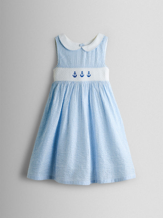 Dsiney Kidz - JoJo Maman Bébé Blue Sparkle Smocked Sleeveless Nautical Dress image 2