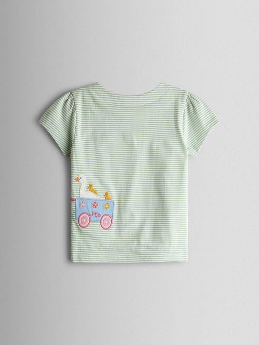 Dsiney Kidz - JoJo Maman Bébé Green Bunny Tractor Appliqué Button Shoulder T-Shirt image 2